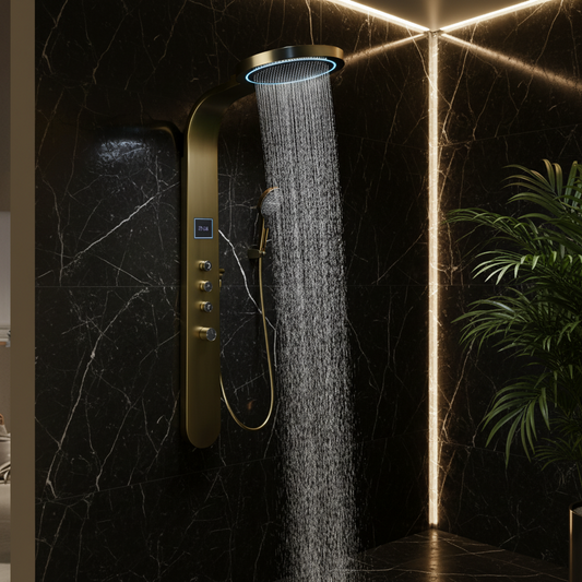 Douchepaneel Elena - LED - Digitaal display - Geborsteld goud - 145 × 18 × 65 cm