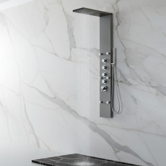 Douchepaneel Manuel – Waterval – Massagejets – Gunmetal grey, Chroom - 150 × 20 × 60 cm