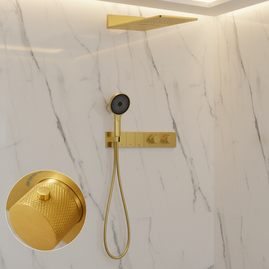 Alessandro Système de douche encastré thermostatique — Bec cascade — Or brossé