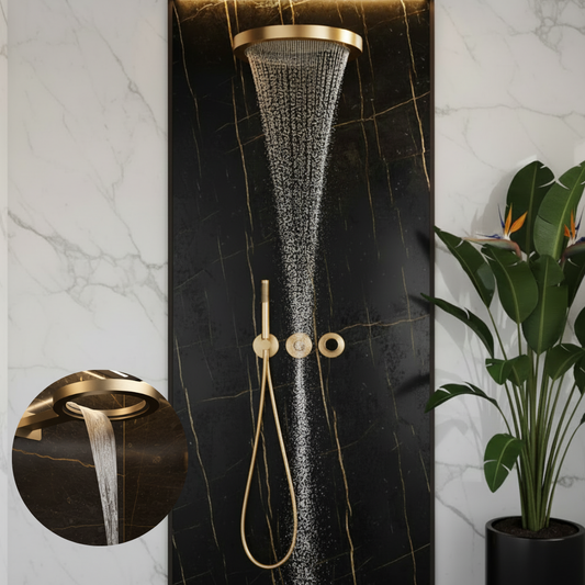 Marino Thermostatic Concealed Shower System — Rain & Waterfall — Brushed Gold