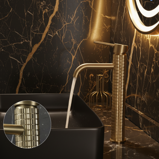 Angelica High Countertop Basin Tap — Brushed Gold