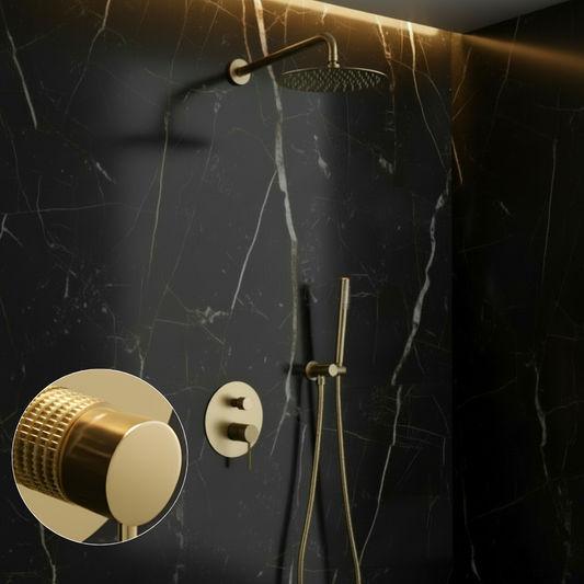 Angelica Concealed Shower System — Rain Shower & Stick Hand Shower — Brushed Gold