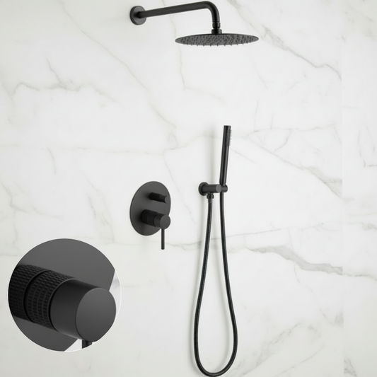Angelica Concealed Shower System — Rain Shower & Stick Hand Shower — Matte Black